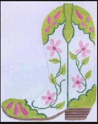 Cowgirl Boot - Pink & Green Floral - Pointing Left