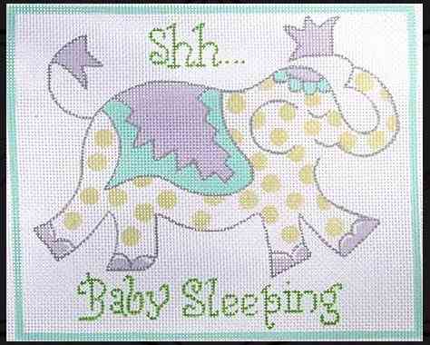 "Shh...Baby Sleeping" - Elephant with Lime Dots