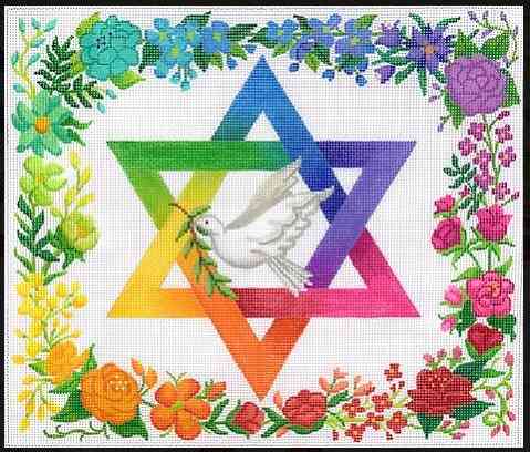 Tallis Bag - Rainbow Floral Star of David - Multi on White