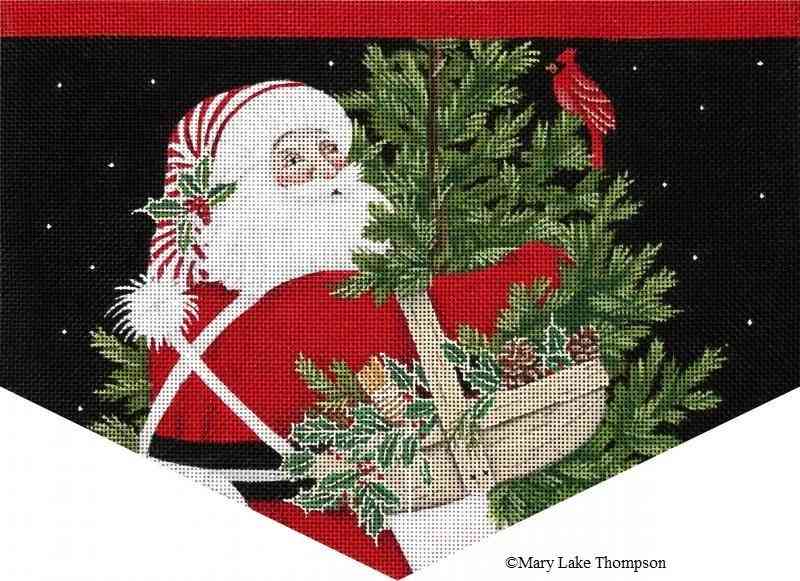 Stocking Cuff - Santa with Red Bird