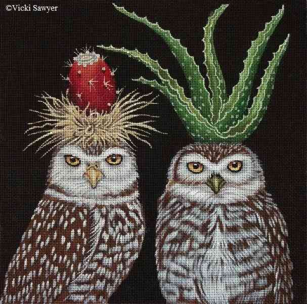 Aloe & Prickly Pear Owls