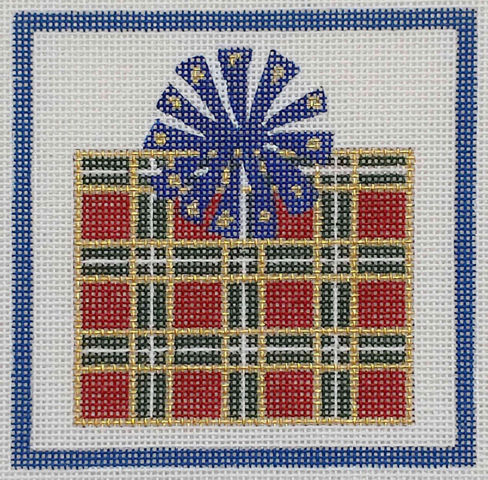 Red and Green Plaid w/Blue Bow