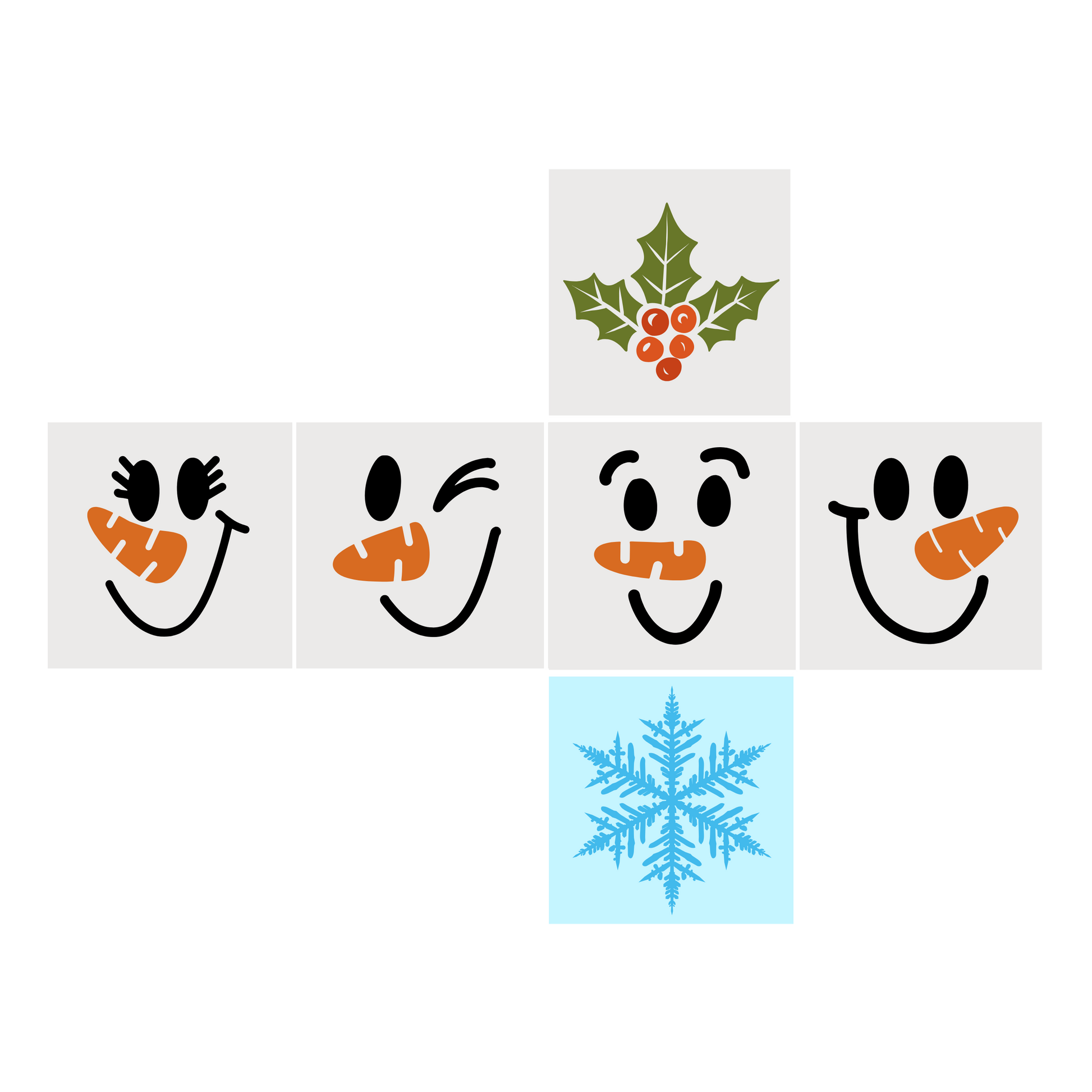Christmas Cheer: Snowmen, Holly, and a Frosty Snowflake