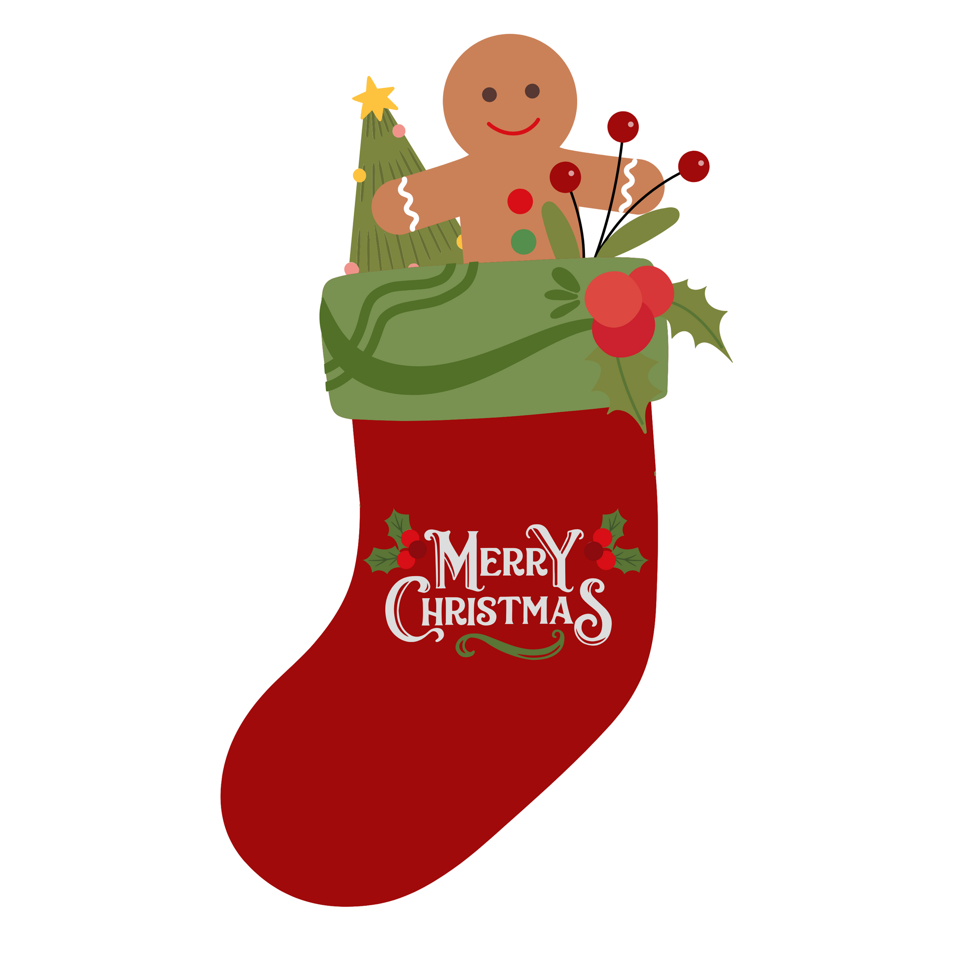 Christmas sock with Gingerbread Man: Merry Christmas Cheer