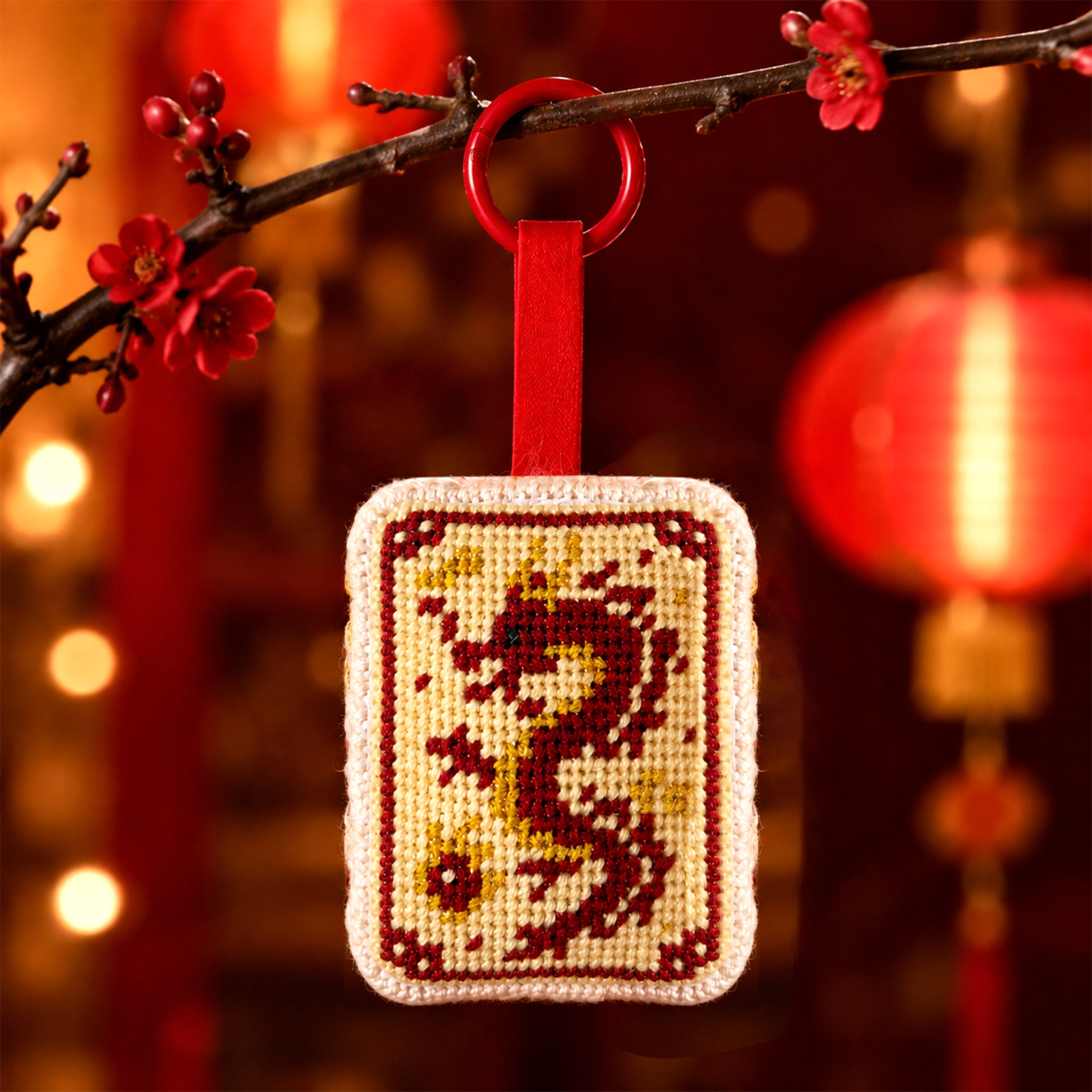 Red Dragon Mahjong Bag Charm Keychain Kit