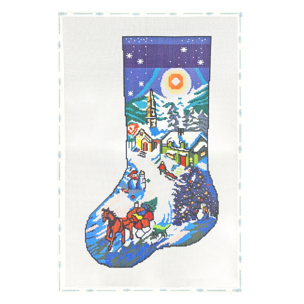 Printed Christmas Stockings - Winter Village Sleigh Ride