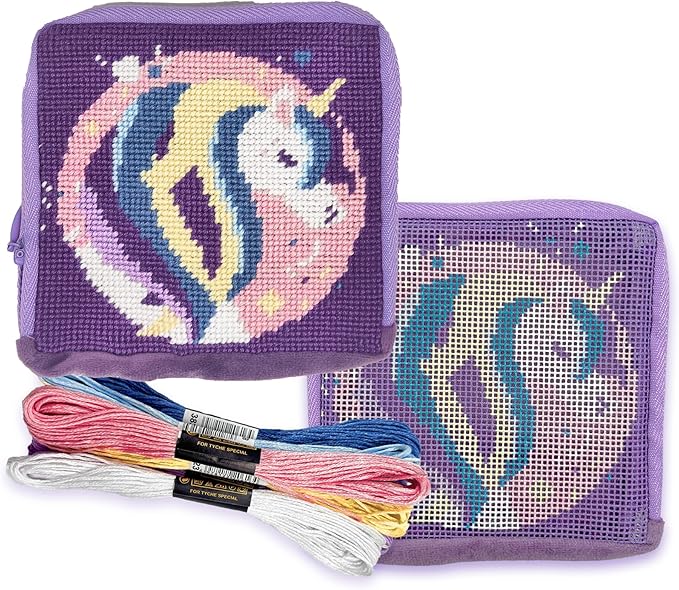 Moonlit Unicorn Needlepoint Zip Pouch Kit