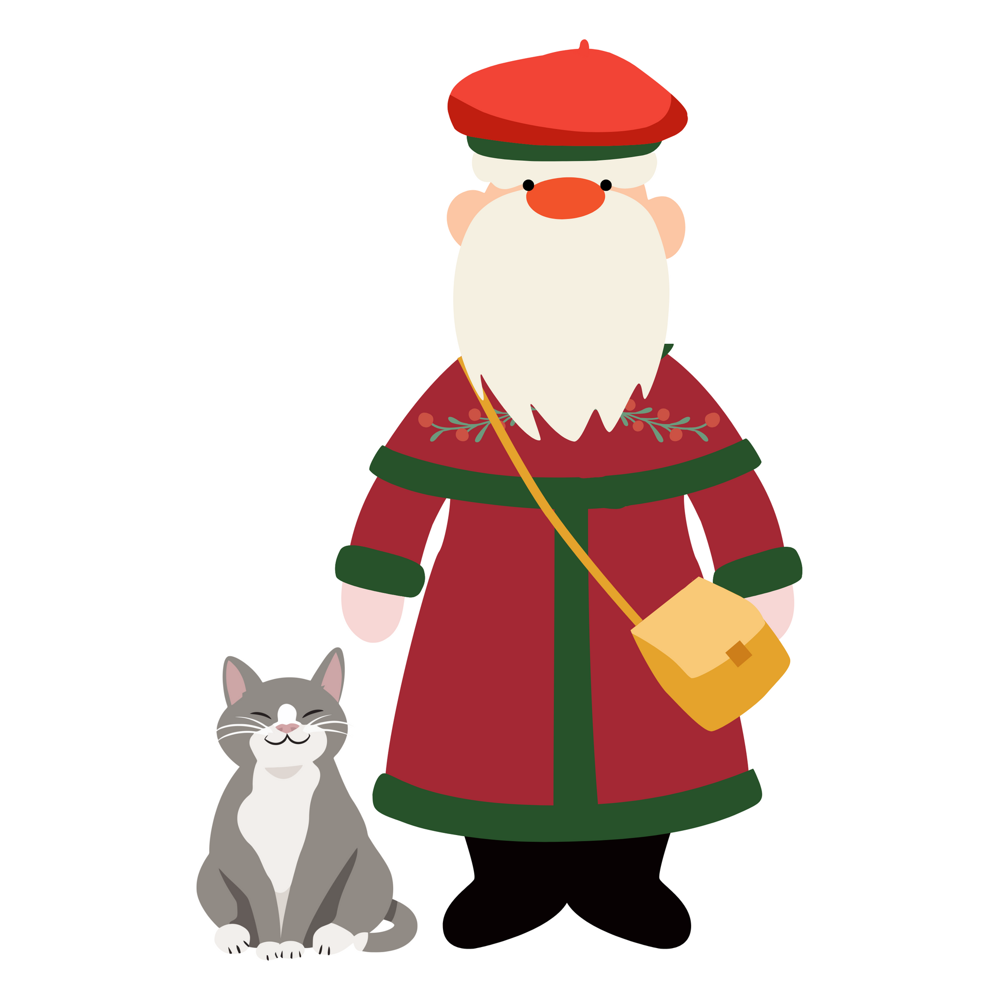 Santa Claus and Furry Cat: A Charming Christmas Duo